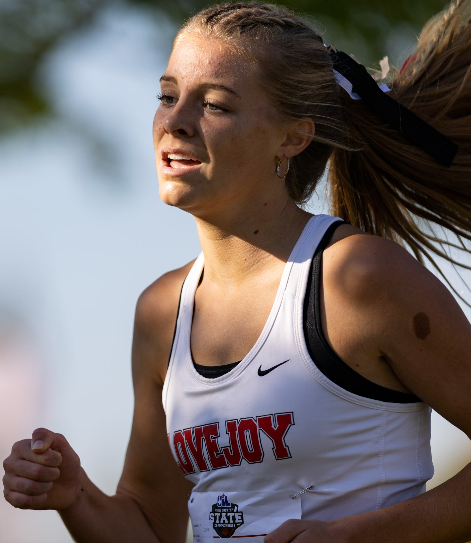 Sara Morefield of the Lovejoy Leopards runs in the 5A girls' 3200m race during the UIL Cross...