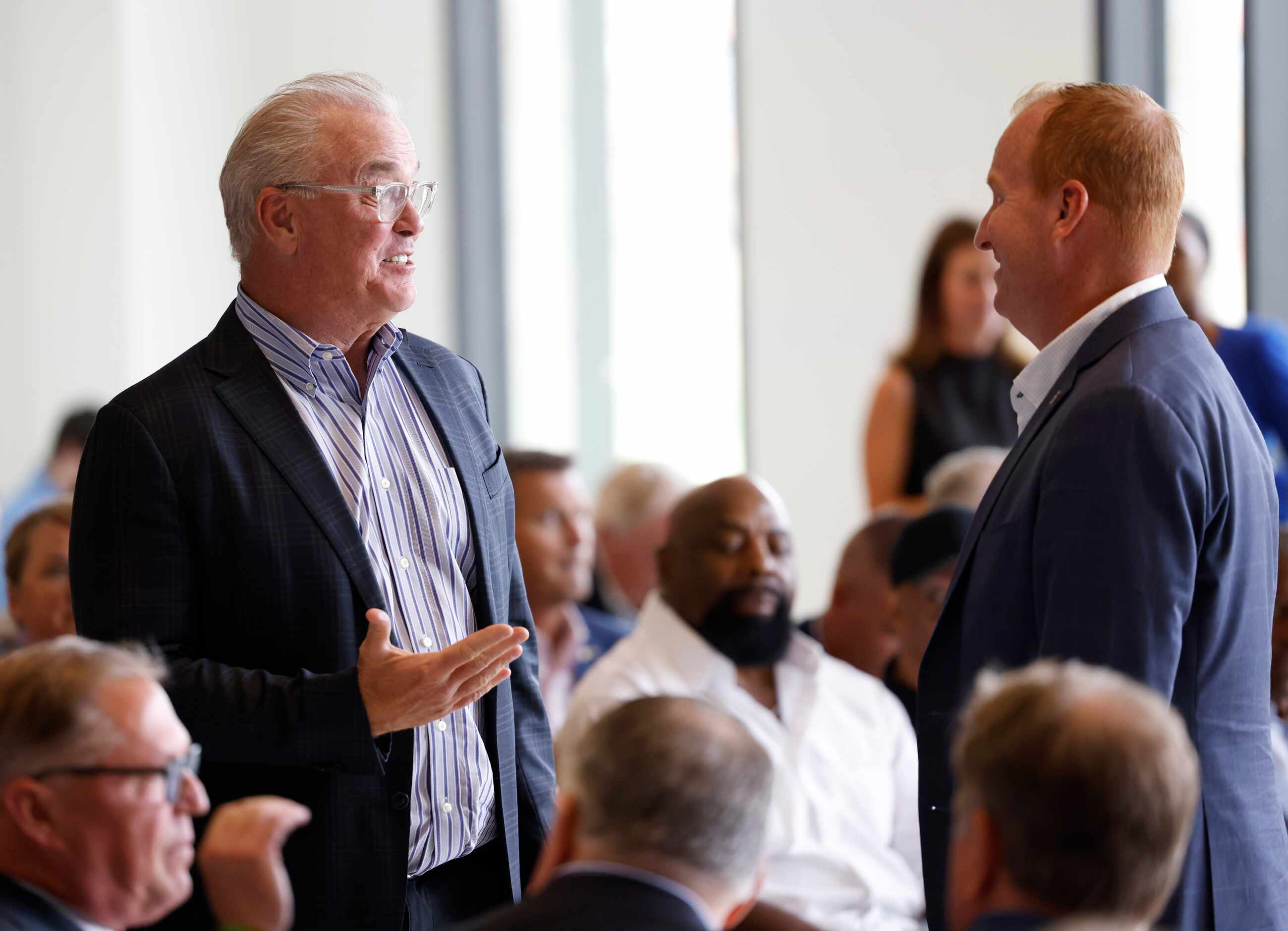 Dallas Cowboys executive Vice President Stephen Jones and mayor of Frisco, Jeff Cheney talk...