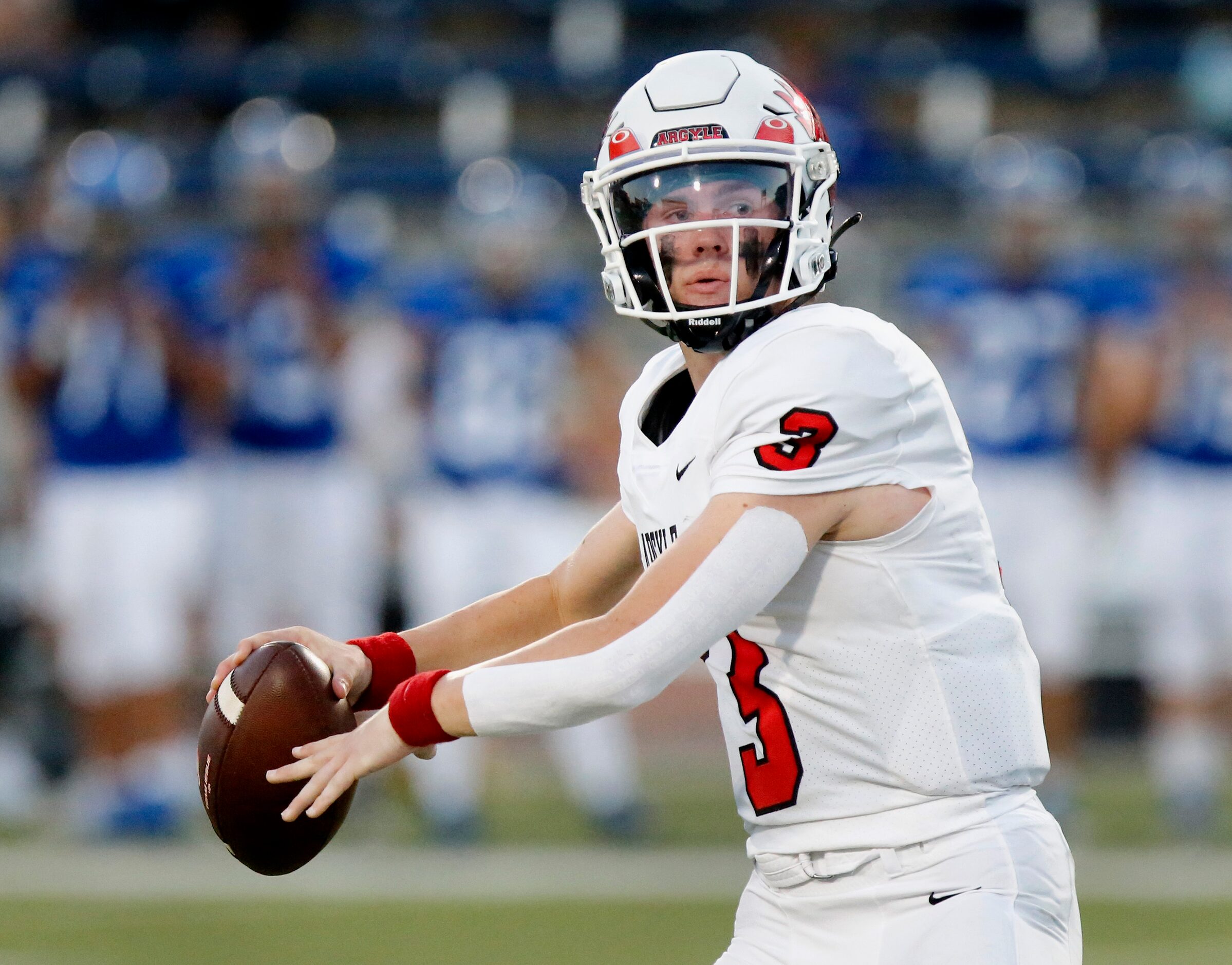 Argyle High School Jacob Robinson (3) throws a pass during the first half as Argyle High...