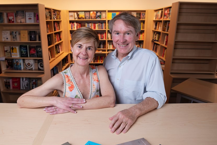 Lori Feathers, co-owner of Interabang Books, and acclaimed Dallas author Ben Fountain at...