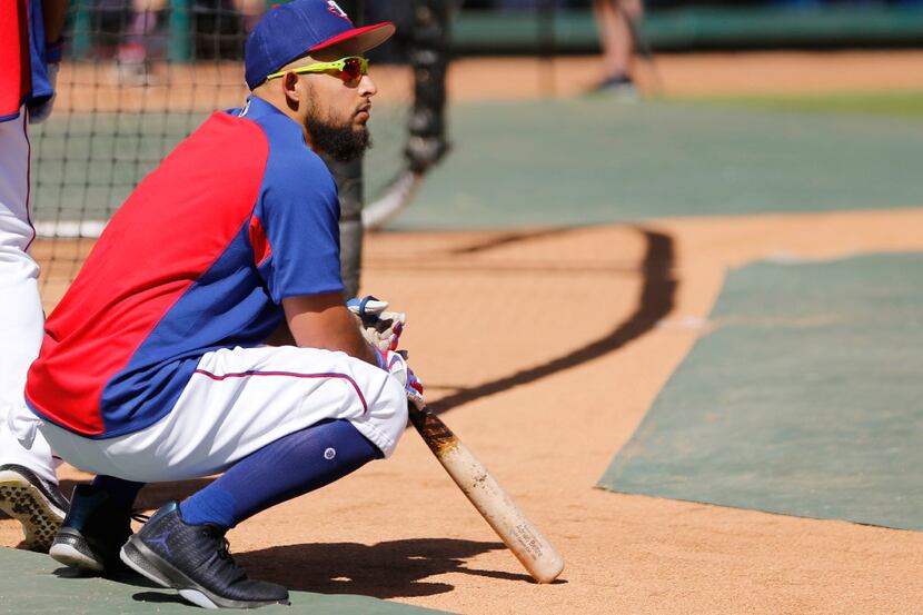 Texas Rangers second baseman Rougned Odor (12) during batting practice before a game against...