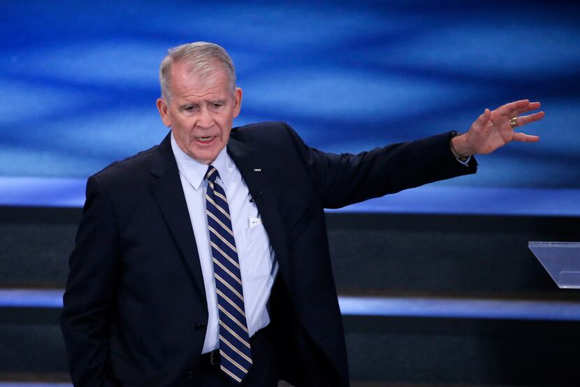 Lt. Col. Oliver North, the incoming president of the National Rifle Association, speaks at...