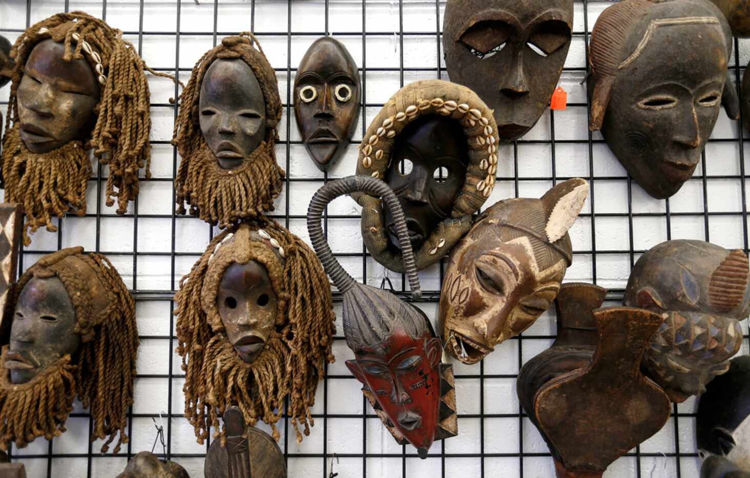 Masks are on display for sale at Pan African Connection in Dallas.