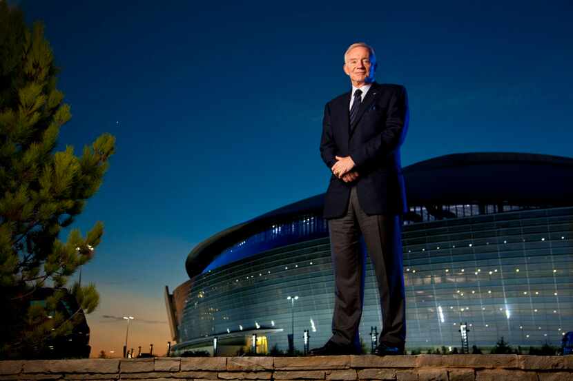 Dallas Cowboys owner Jerry Jones is photographed outside Cowboys Stadium for the Super Bowl...