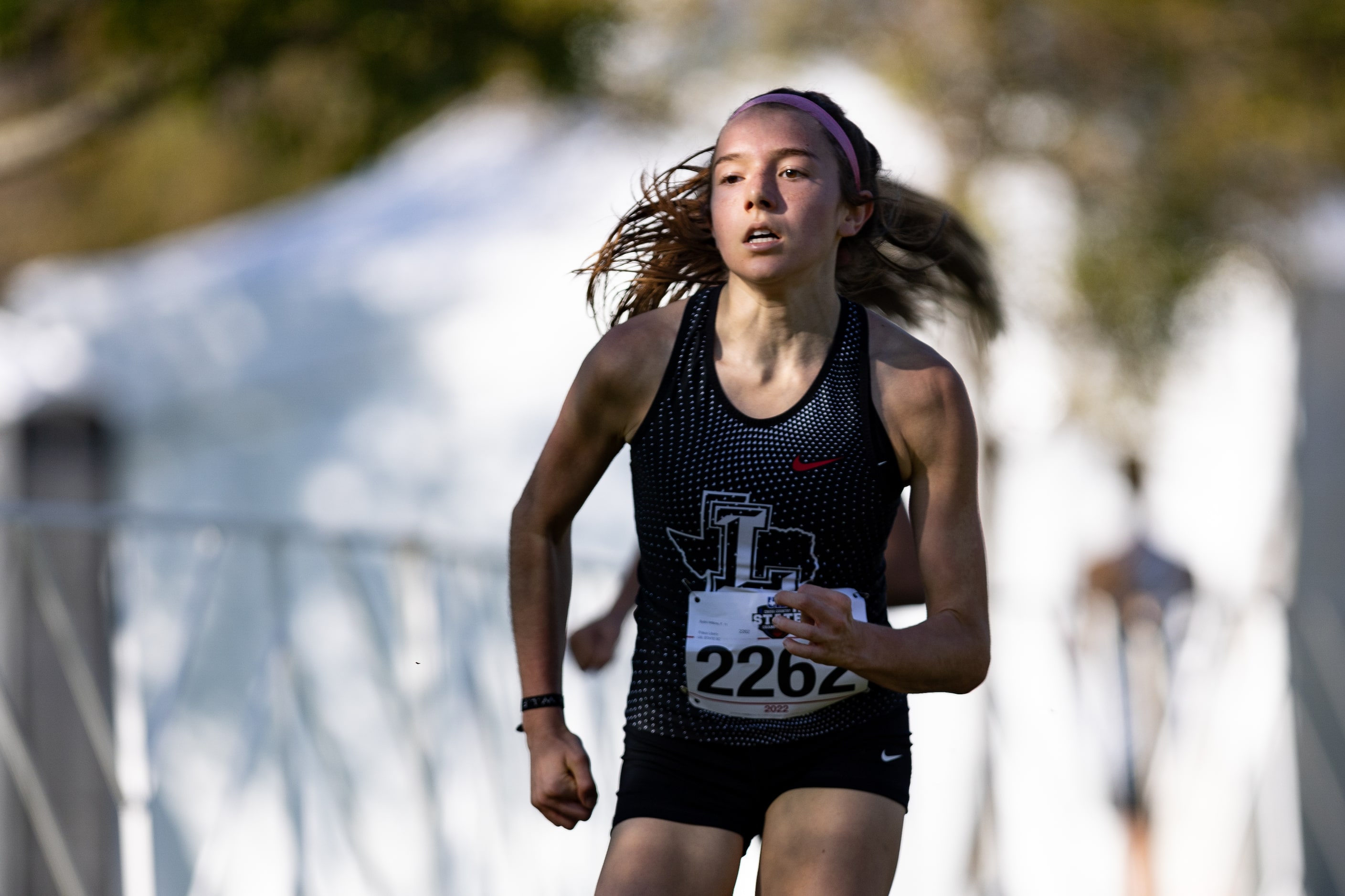 Sydni Wilkins of the Frisco Liberty Redhawks competes in the 5A girls’ 3200m race during the...