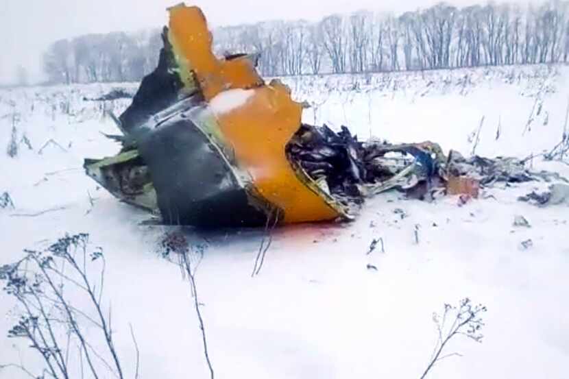 In this screen grab provided by the Life.ru, the wreckage of a AN-148 plane is seen in...
