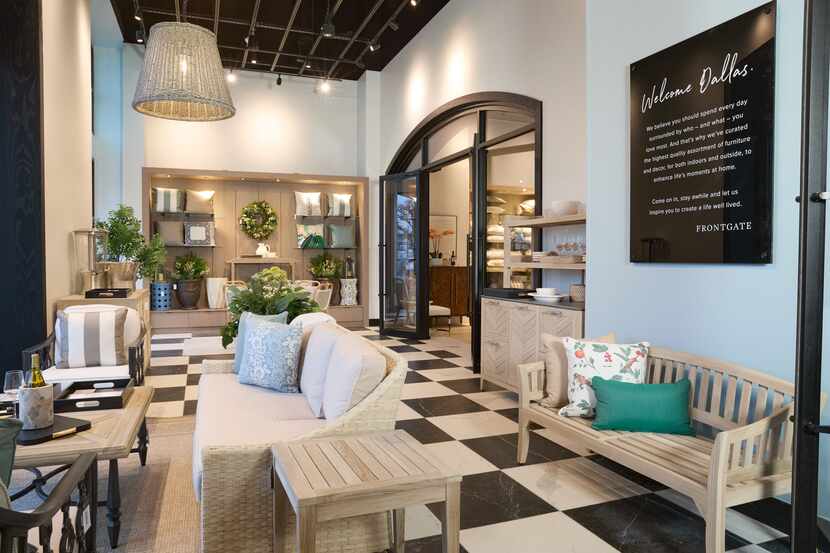 The entry area of Frontgate's new Dallas stores displays outdoor furnishings now for spring....