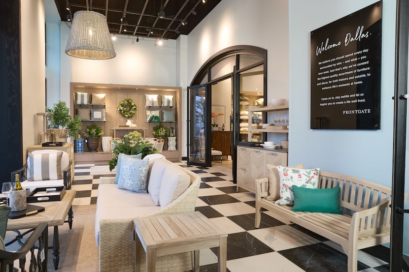 The entry area of Frontgate's new Dallas stores displays outdoor furnishings now for spring....