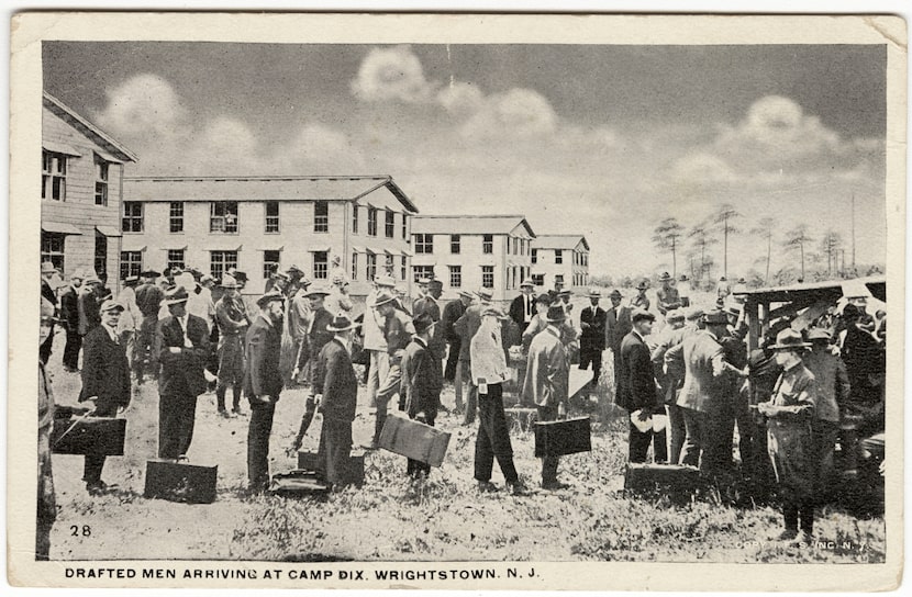 Drafted men arrive at Camp Dix in Wrightstown, N.J. 