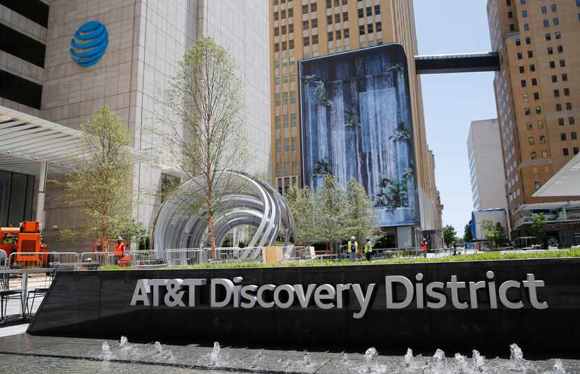 AT&T Discovery District, an outdoor space that includes a 104-foot-tall media wall in...