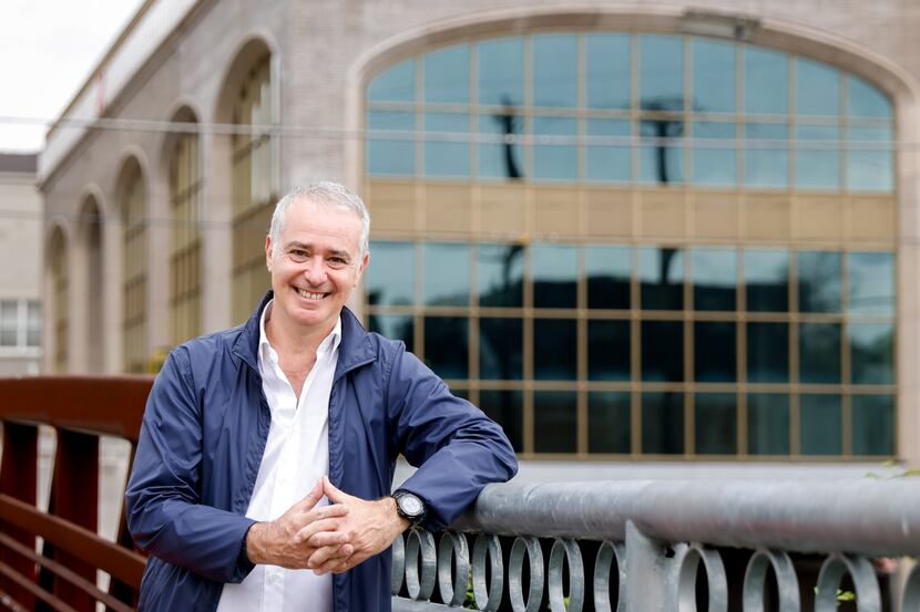 Restaurateur Stephan Courseau stands on the Katy Trail, in front of The Terminal in Dallas....