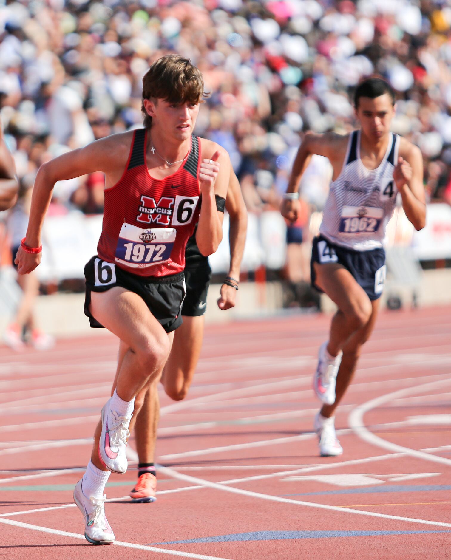 Flower Mound Marcus' Greyson Gravitt competes in the 6A Boys 800 meter run during the UIL...