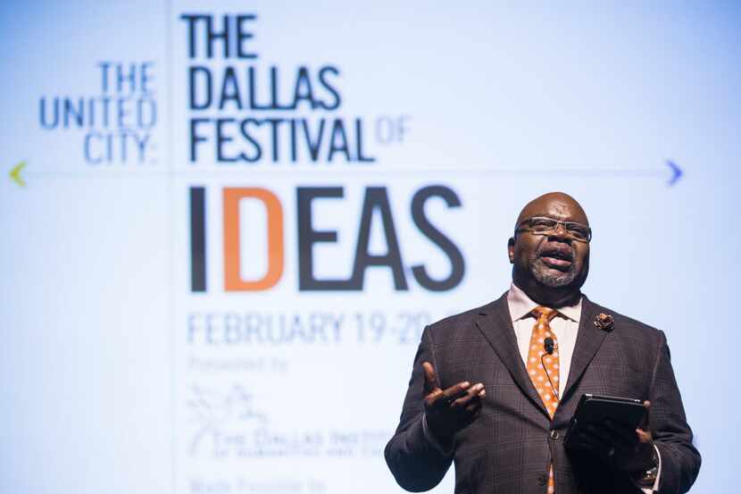 Bishop T.D. Jakes delivers closing remarks during The Dallas Festival of Ideas on Feb. 20,...