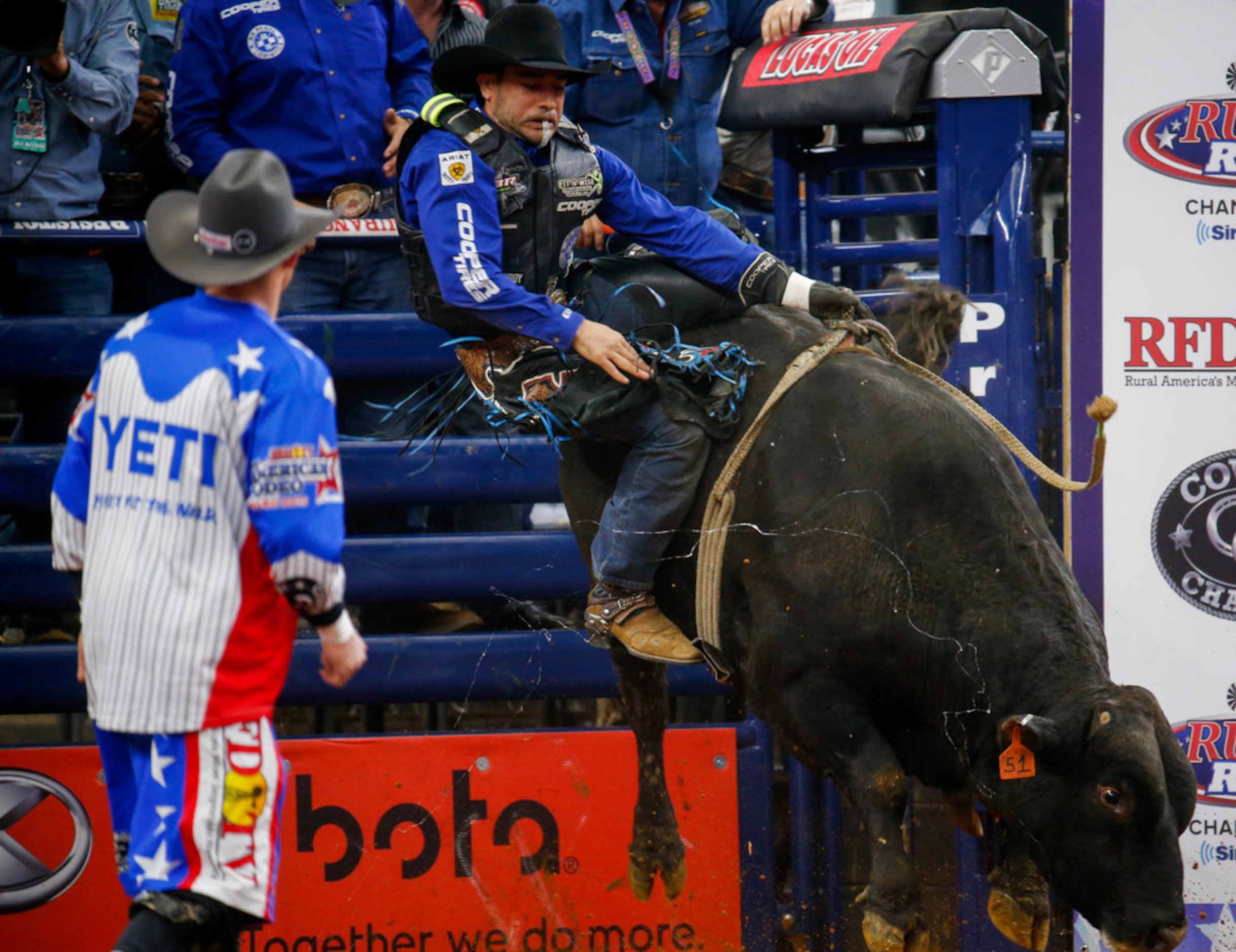 Joao Ricardo Vieira bull rides during RFD-TV's The American rodeo at AT&T Stadium on March...