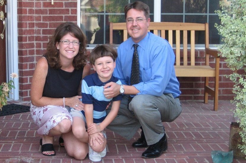 Tyra, Cooper and Steve Damm pose for a photo on Cooper's first day of kindergarten.