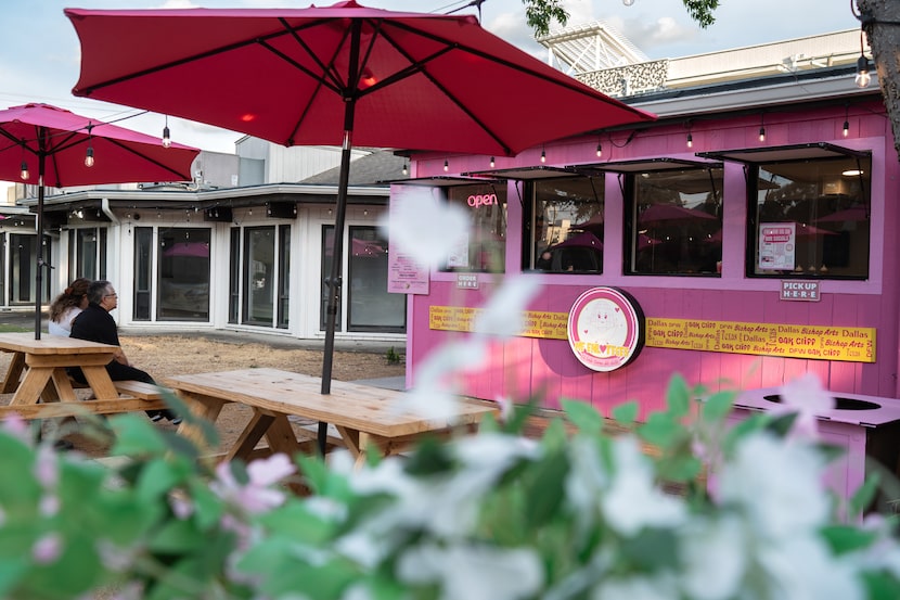 Me Enloteces, an all-pink elote stand in the Bishop Arts neighborhood of Dallas, Texas on...