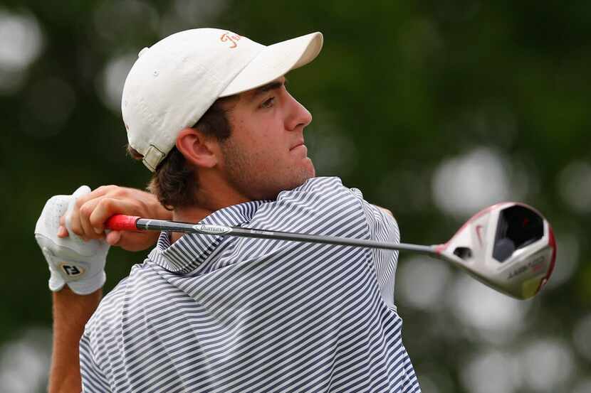 FILE — Amateur Scottie Scheffler plays a tee shot during Round Three of the HP Byron Nelson...