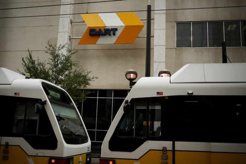 A DART Green Line train departs from Akard Station in downtown Dallas. (2016 File Photo/Andy...