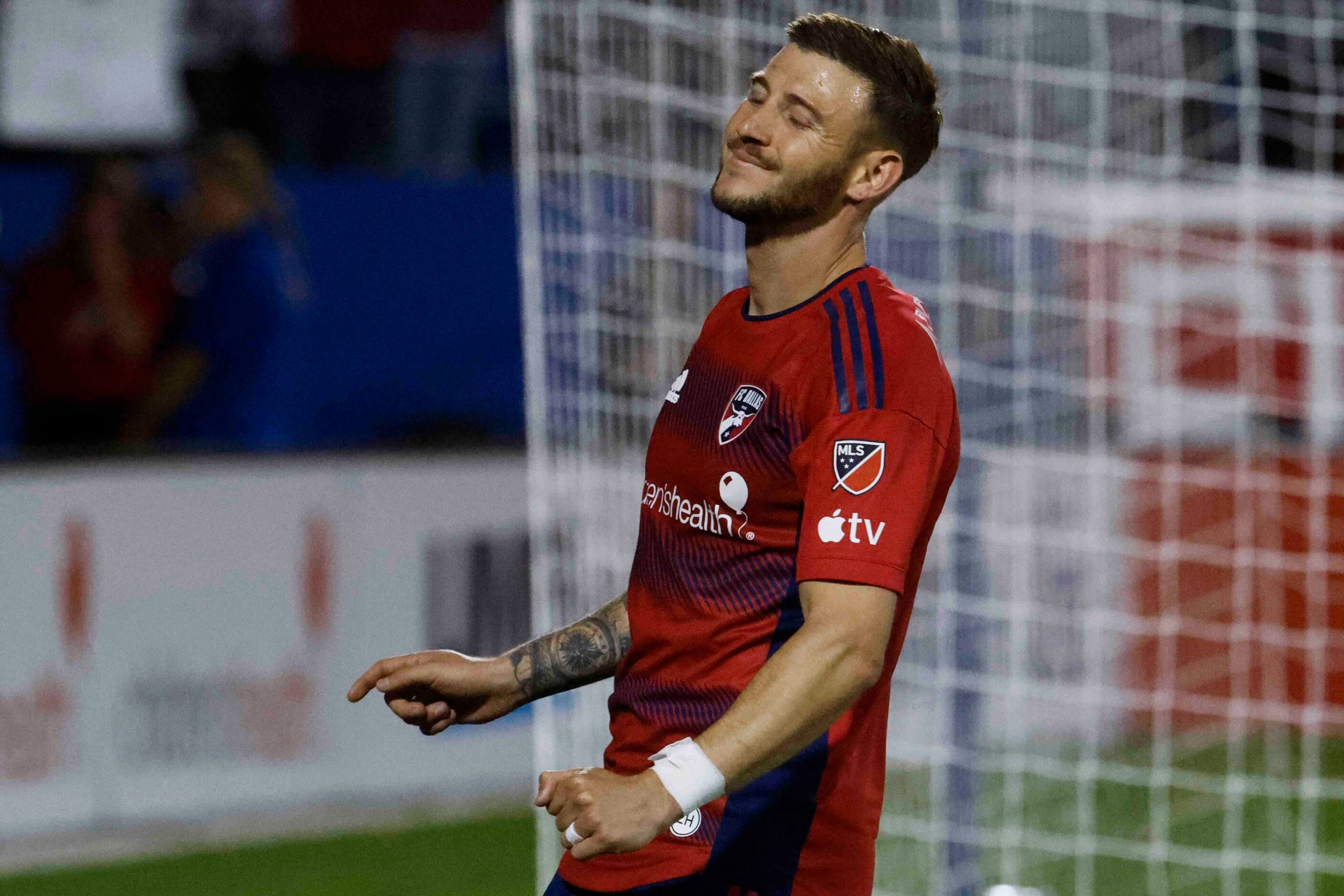 FC Dallas forward Paul Arriola looks dejected after missing to score a goal against LA...