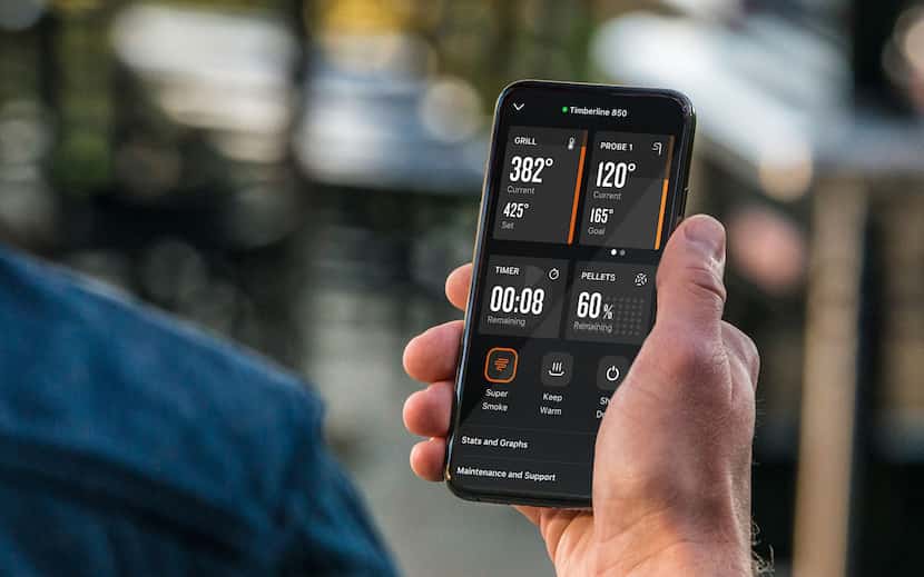 The Traeger app lets the user see and control the grill from anywhere.