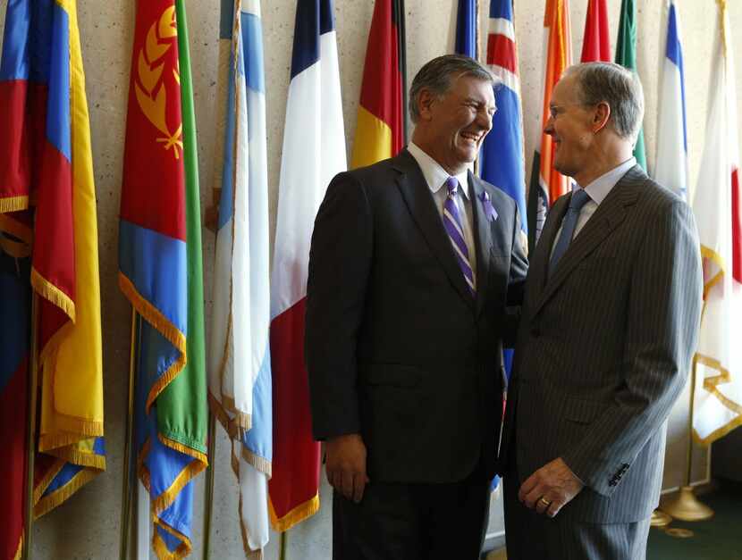 Robert W. Decherd (right), with Dallas Mayor Mike Rawlings, heads the foundation that is...