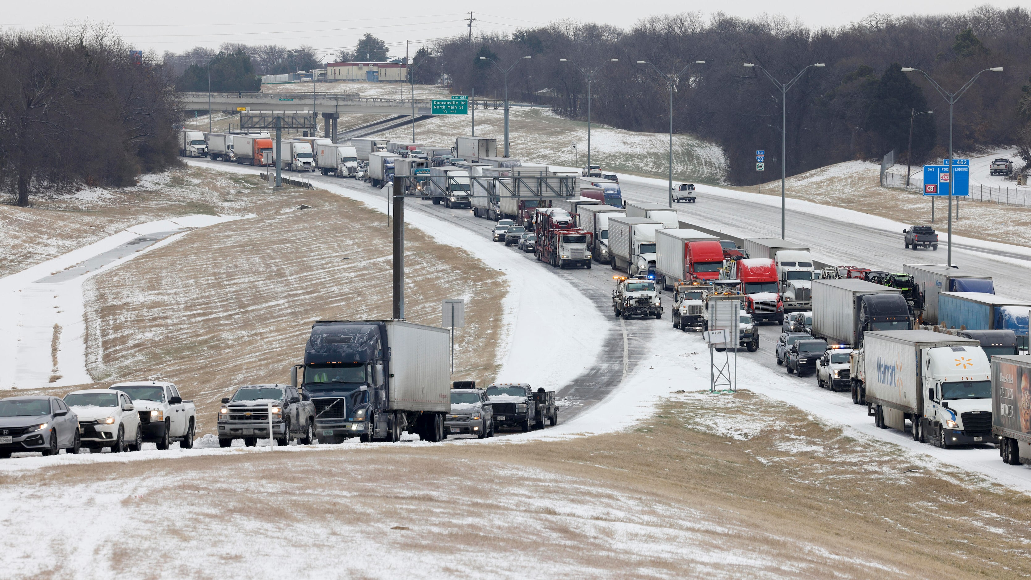 Traffic sits at a standstill along westbound I-20 near Cedar Ridge Drive and Loop 408 in...