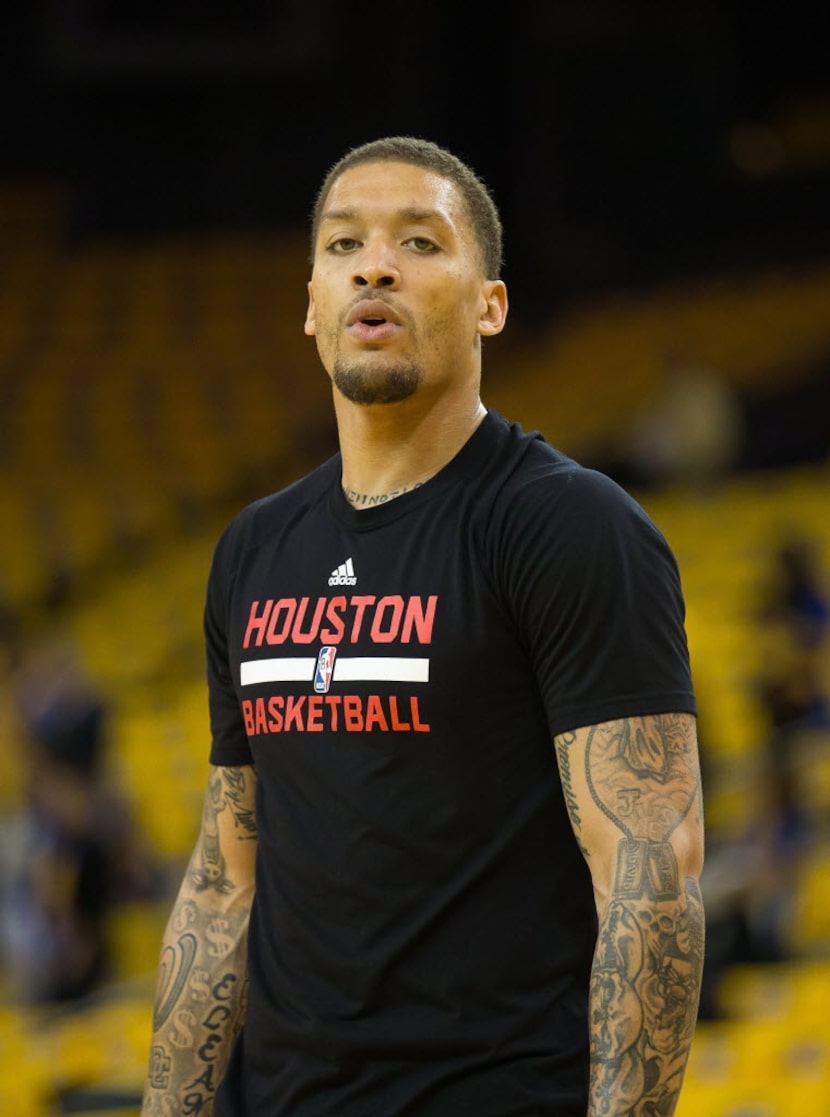 Apr 27, 2016; Oakland, CA, USA; Houston Rockets forward Michael Beasley (8) warms up before...