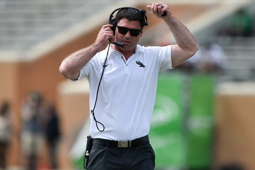 North Texas head coach Seth Littrell watches his team play during the Spring Game at Apogee...