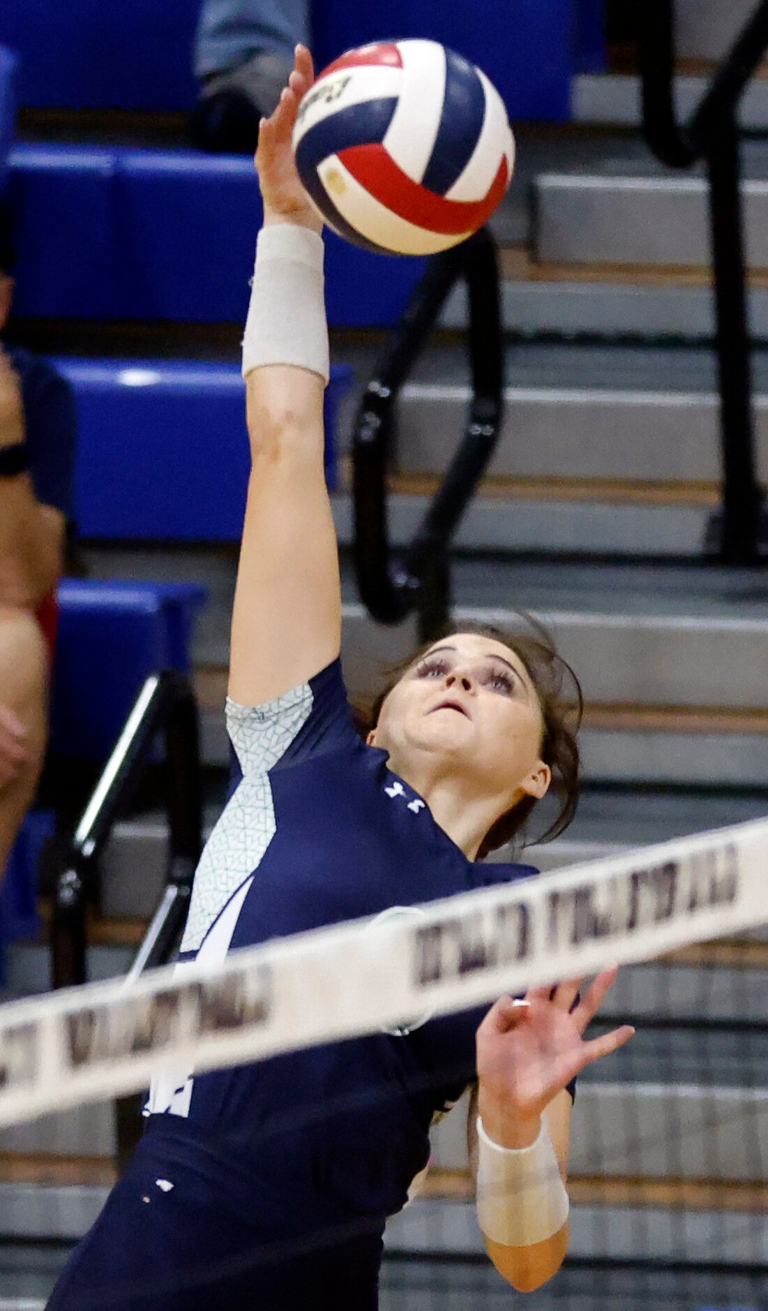 Eaton High’s Payton Sandifer (6) spikes the ball against Keller during the third set of...