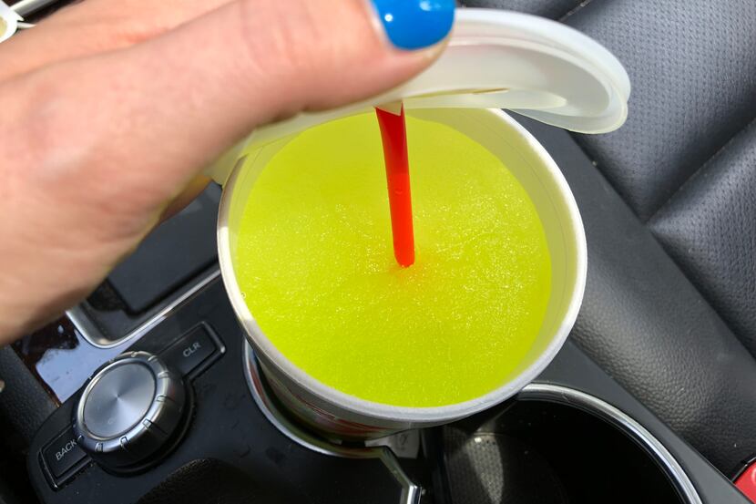 HellO! Sonic Drive-In's new, limited-time-only pickle juice slush is chartreuse in color.