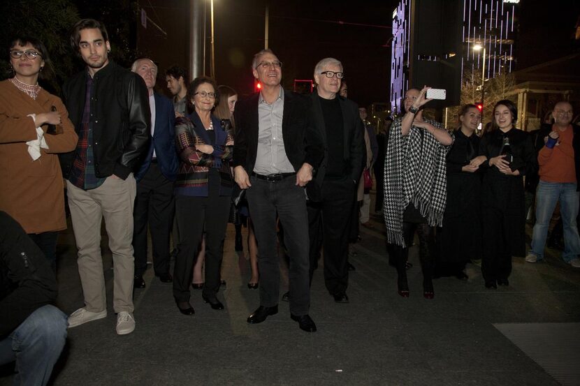 
Nasher Sculpture Center director Jeremy Strick (center) and Nancy Nasher (left of center)...