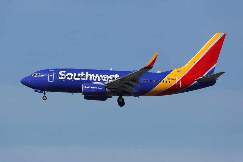A Southwest Airlines Boeing 737-700 landing at Los Angeles International Airport. 