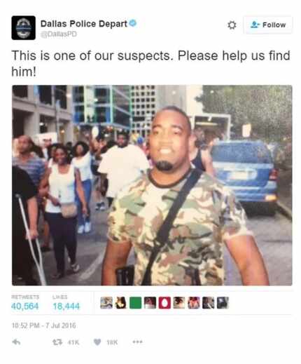 Dallas police tweeted out a picture of Hughes carrying a rifle during the protest that...