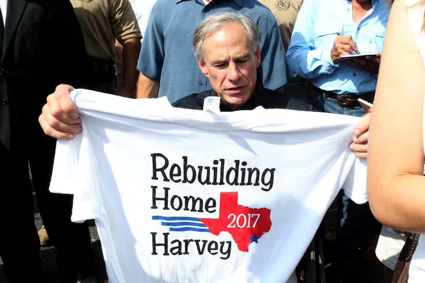 Texas Gov. Greg Abbott was in Rockport on Sept. 21 and visited with people affected by...