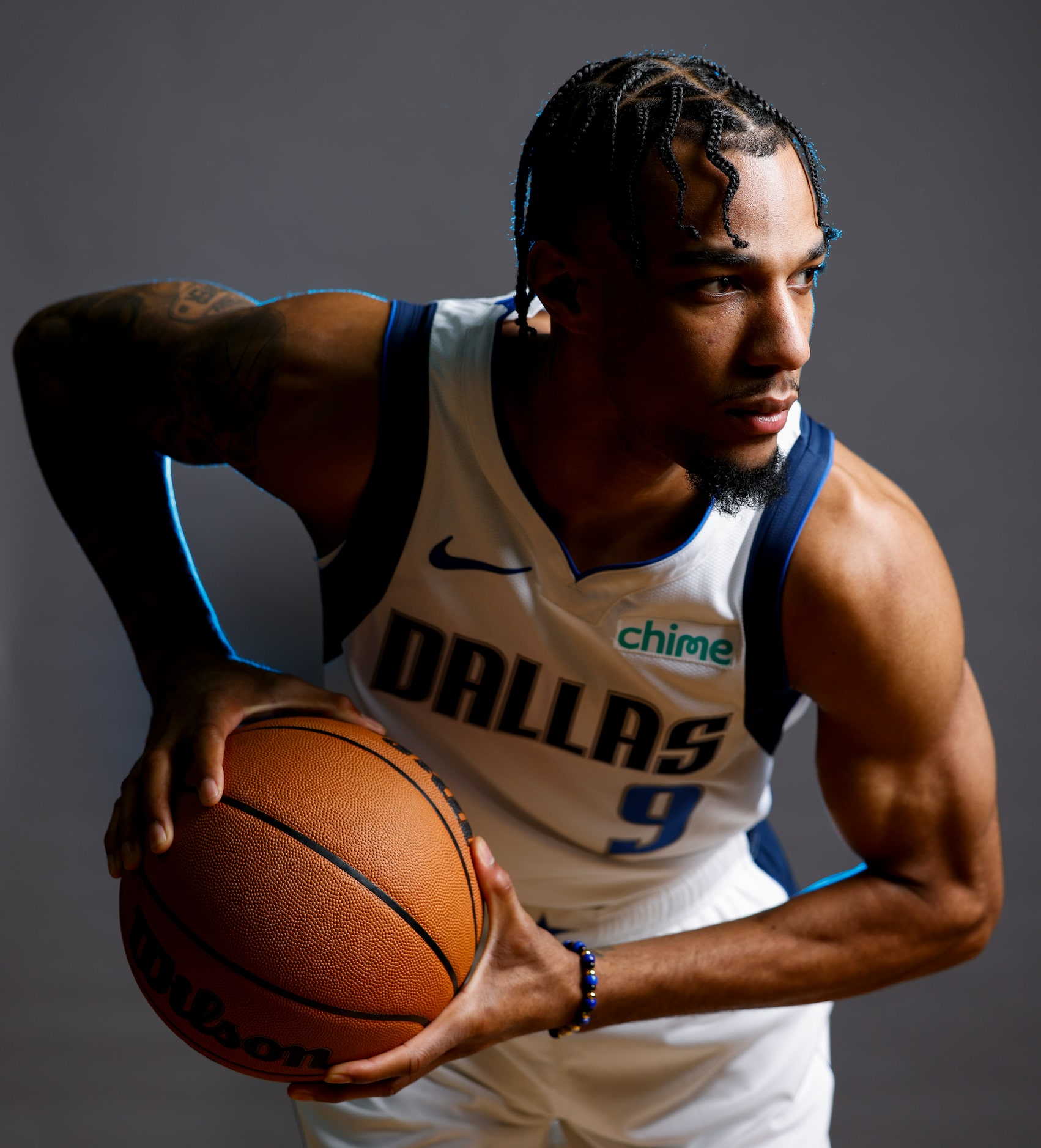 Dallas Mavericks’ A.J. Lawson poses for a photo during the media day on Friday, Sept. 29,...