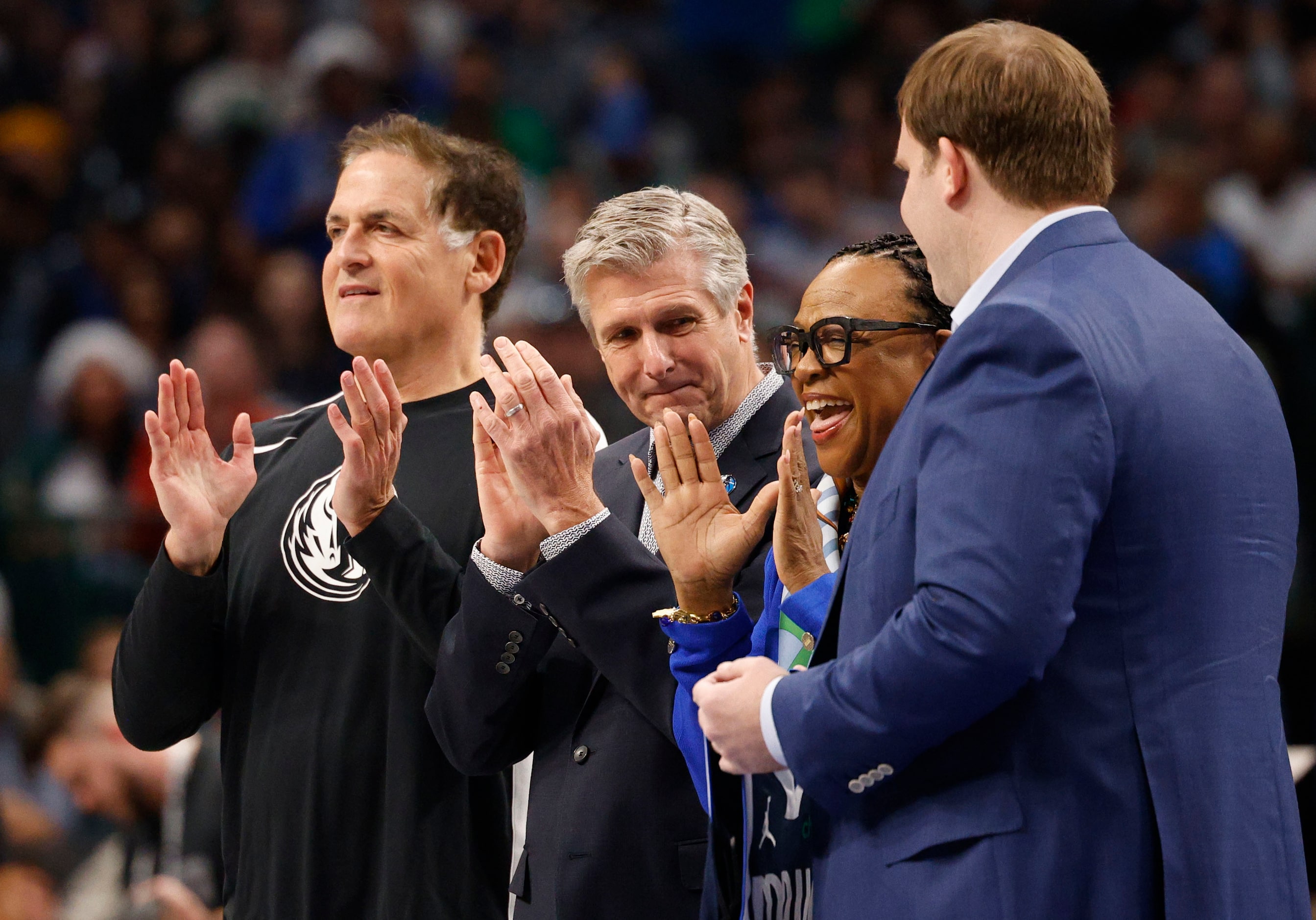 Dallas Mavericks former CEO Cynt Marshall, second from right, is recognized as Dallas...