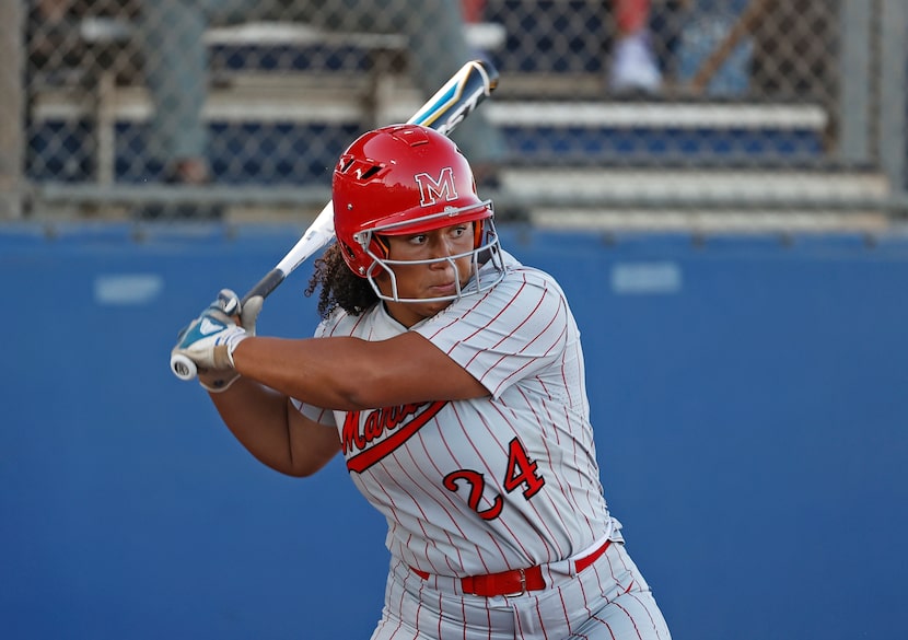 Flower Mound Marcus' Tori Edwards (24) waits for the pitch during the game against El Paso...