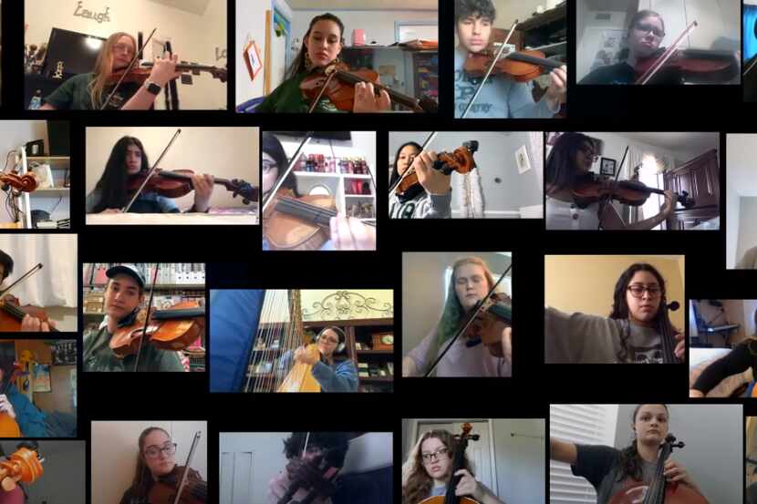 Mesquite Poteet orchestra members play "Somewhere Over the Rainbow" as a tribute to the 2020...