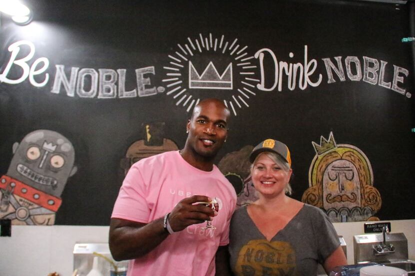 Bradie James posed with Michelle Carrow at Noble Rey Brewing Co during the Innaugural Brew...