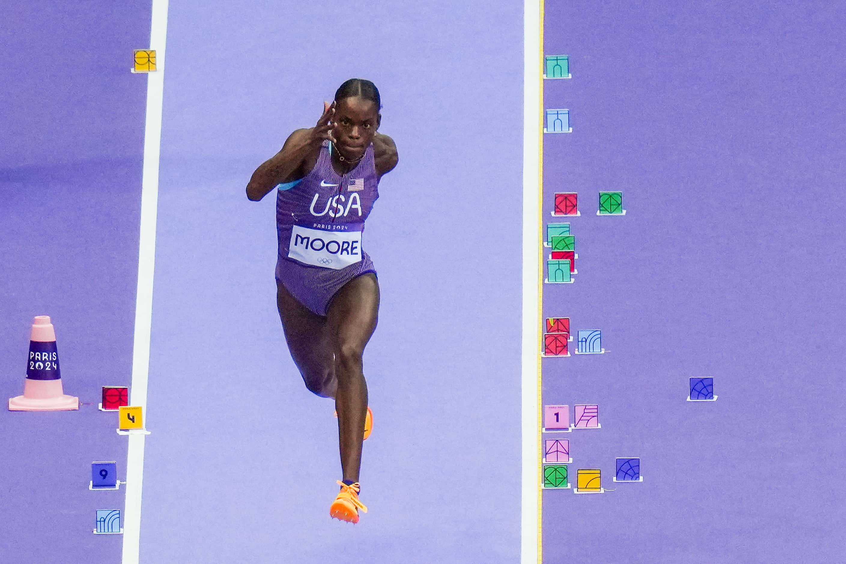 Jasmine Moore of the United States competes in women’s long jump qualification at the 2024...