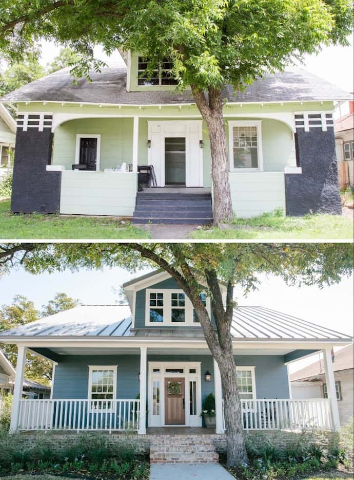 The "Three Little Pigs" house, seen before and after renovation.