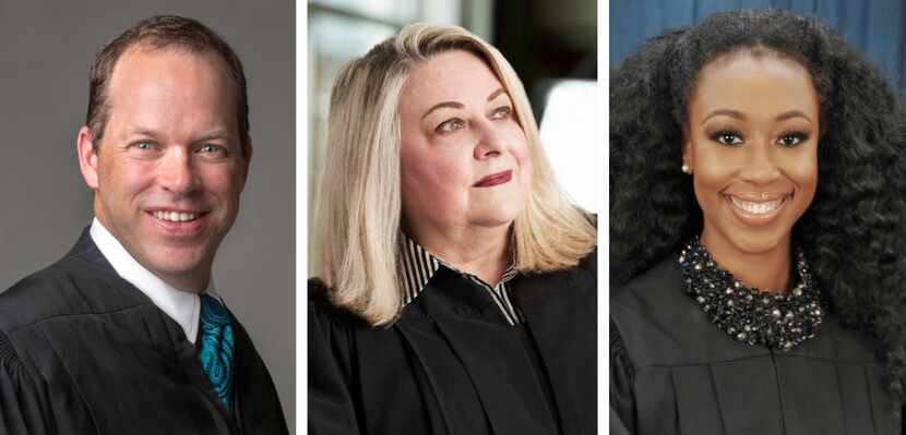 Former state District Court judges Andy Chatham and Teresa Hawthorne (center) challenged...