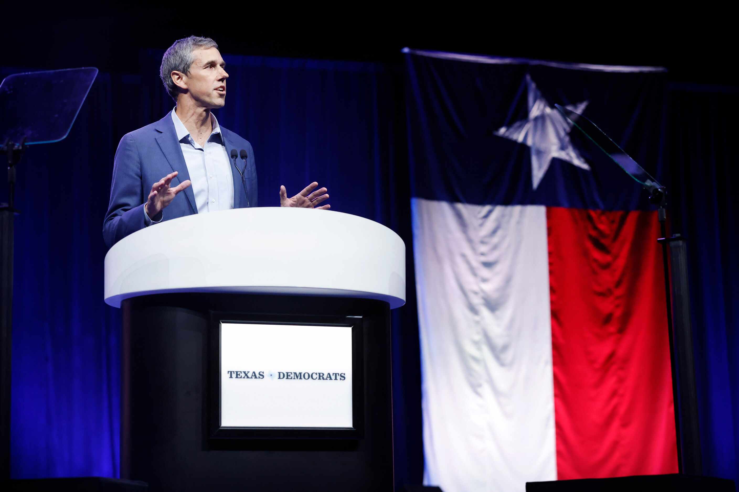 Democratic gubernatorial challenger Beto O'Rourke delivers his speech to delegates and...