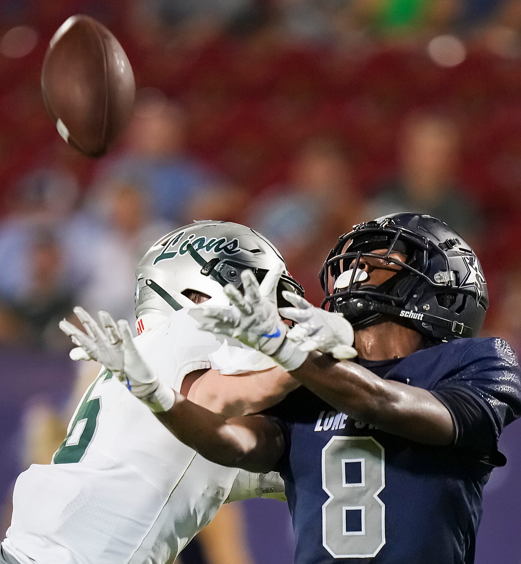 Frisco Reedy defensive back Cade Hebel (6) breaks up a pass intended for Frisco Lone Star...