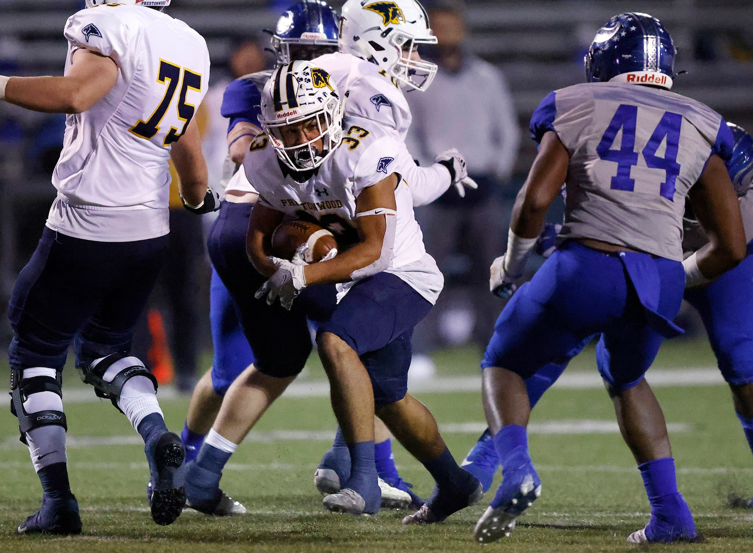 Plano Prestonwood Christian Academy running back Jaden Lindsay (33) carries the ball against...