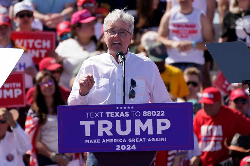 Texas Lt. Gov. Dan Patrick spoke before former President Donald Trump at a campaign rally at...
