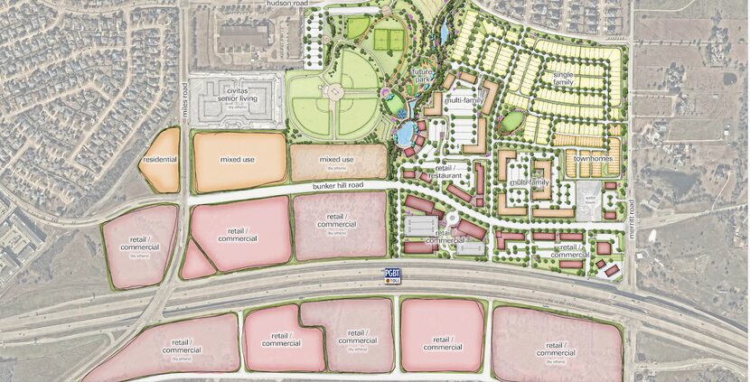 The Station development in Sachse is on both sides of the Bush Turnpike.