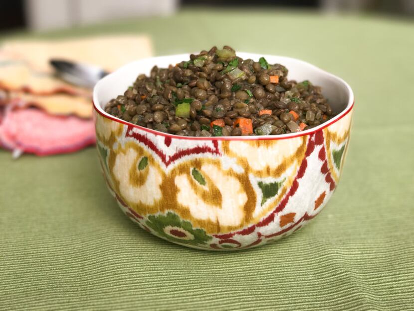Warm (or room temp) French lentil salad: You can prepare that the night before your party.