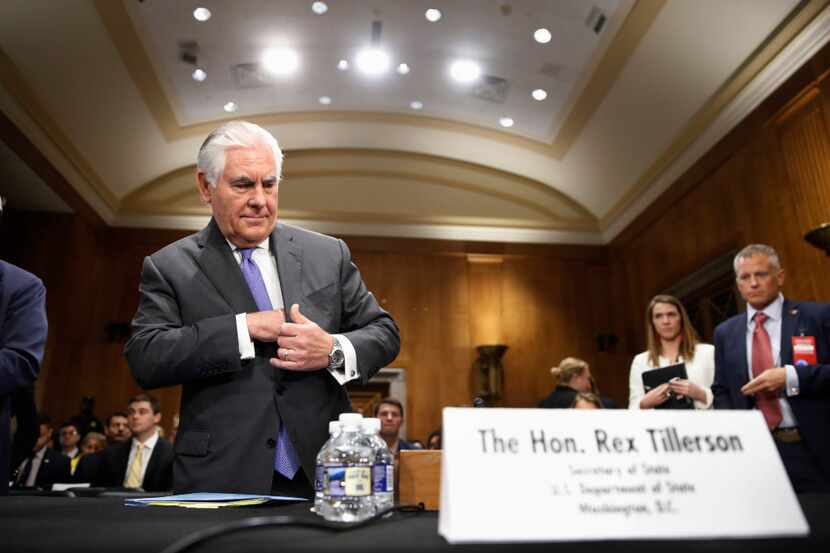 Secretary of State Rex Tillerson takes his seat on Capitol Hill in Washington, Tuesday, June...