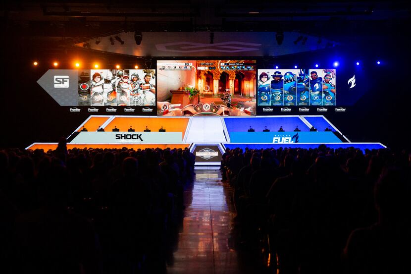 The Dallas Fuel play against the San Francisco Shock during the season-opening weekend of...